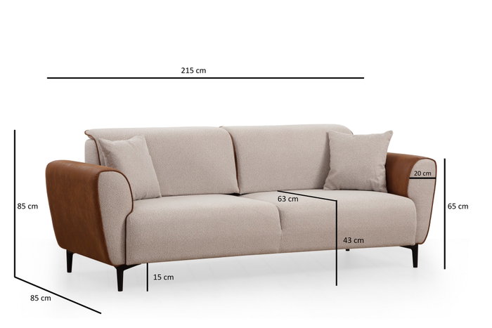 Atelier Del Sofa Sofá-Cama 3 Plazas Beige Canela, Elegante y Versátil para tu Hogar